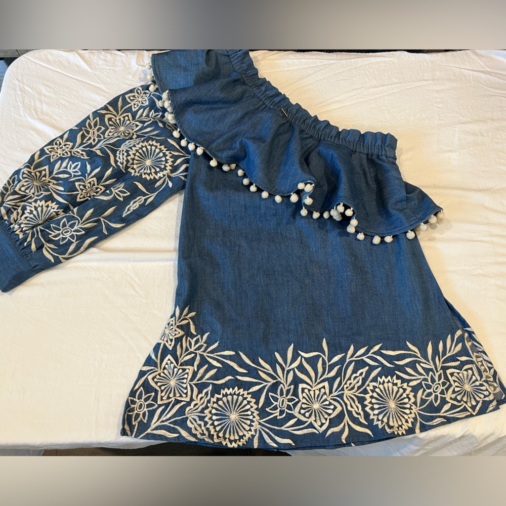MISA Los Angeles Embroidered Denim Off Shoulder Mini Dress XS - Picture 10 of 11